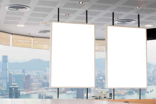 istock Mockup image of Blank billboard white screen posters for advertising, Blank photo frames display in coffee shop for your design 1742215193