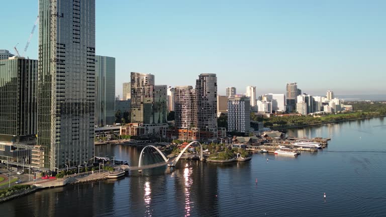 Aerial view of Perth Elisabeth Quay at sunset