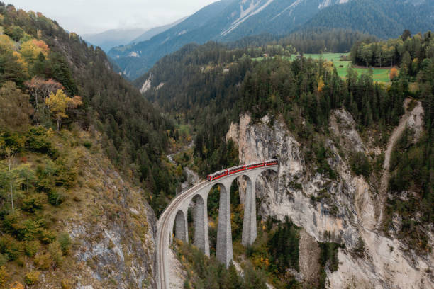 istock high angle view on red train on Landwasserviadukt in Switzerland 1742224463