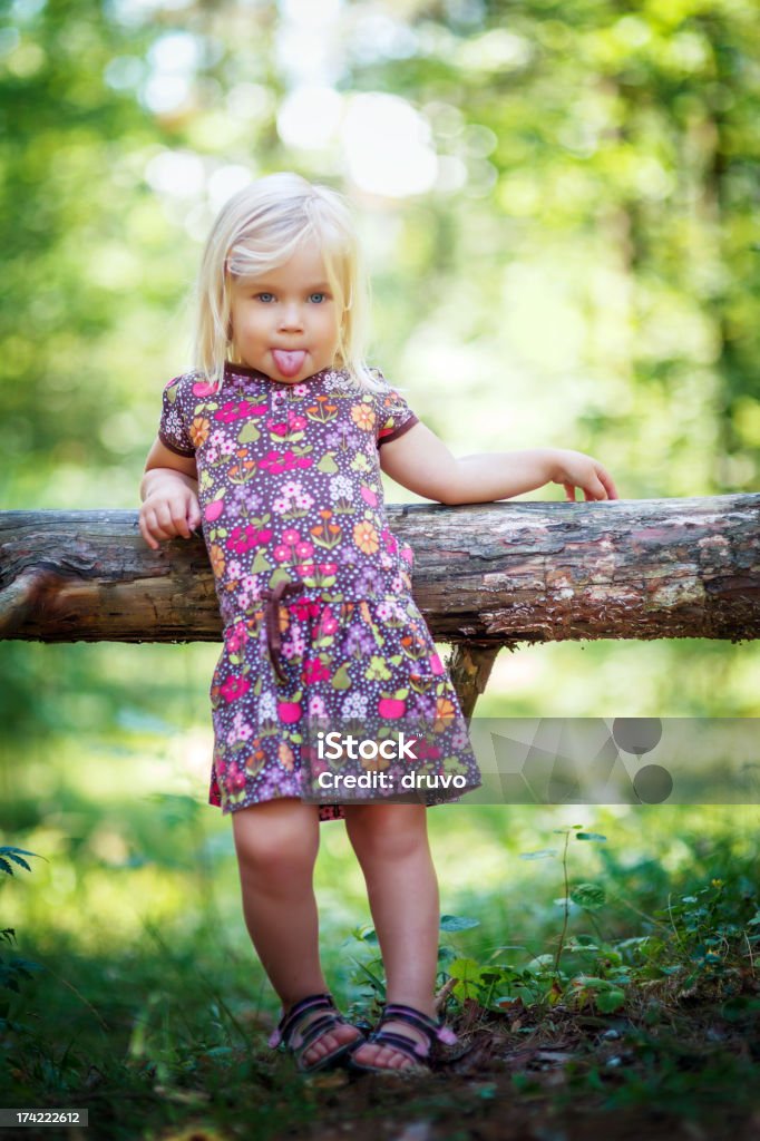 Little engraçado garota na floresta - Foto de stock de 2-3 Anos royalty-free