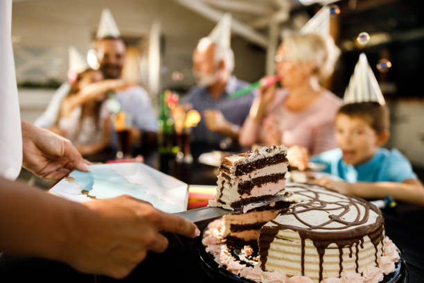 istock Close up of serving Birthday cake! 1742233892