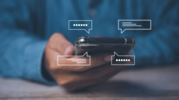 istock Young man using smartphone with social media to interactions icon on internet post. Data and marketing concept. Social media and digital online on mobile phone. 1742244762