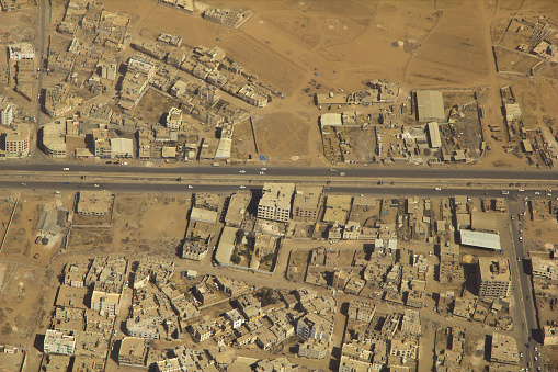 Buildings in the outskirts of Doha, view from the airplane.