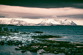 Sunset view on Hadseløya island from Langøya on the Vesteralen in Norway