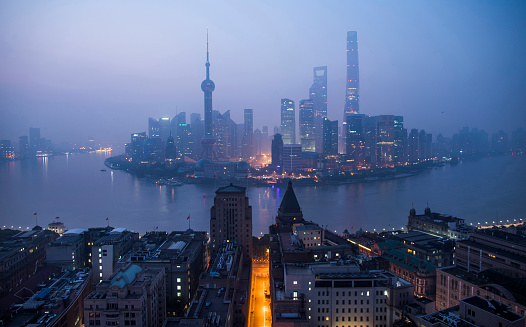 Aerial View of Shanghai at Night