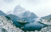 View on the Malnessfjord on the Vesteralen island in Norway during winter.