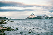 View on the Møklandsfjord on the Vesteralen island in Norway during winter.