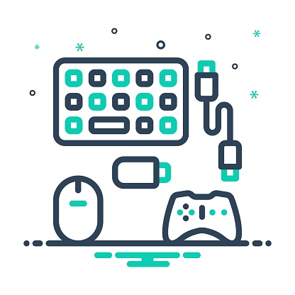 Icon for peripherals, equipment, connected, video game, keyboard, mouse, device, pendrive, electronic, console, adapter