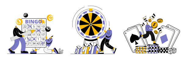 ilustrações, clipart, desenhos animados e ícones de personagens jogam bingo, roda da fortuna, cassino. - roulette roulette wheel gambling game of chance