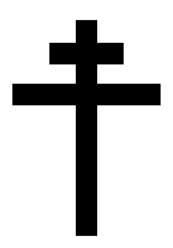 Patriarchal cross, black and white vector silhouette illustration of religious Christian cross shape, isolated on white background