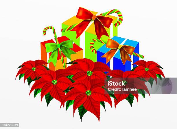 ポインセチア花とクリスマスのギフトボックスと杖型キャンディー - お祝いのベクターアート素材や画像を多数ご用意 - お祝い, イラストレーション, キャンディーケイン