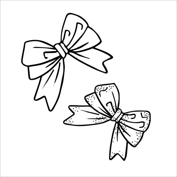ilustrações de stock, clip art, desenhos animados e ícones de vector drawing of a bow to decorate and add beauty to a gift box or greeting card and packaging. graphic illustration. - gift box packaging drawing illustration and painting