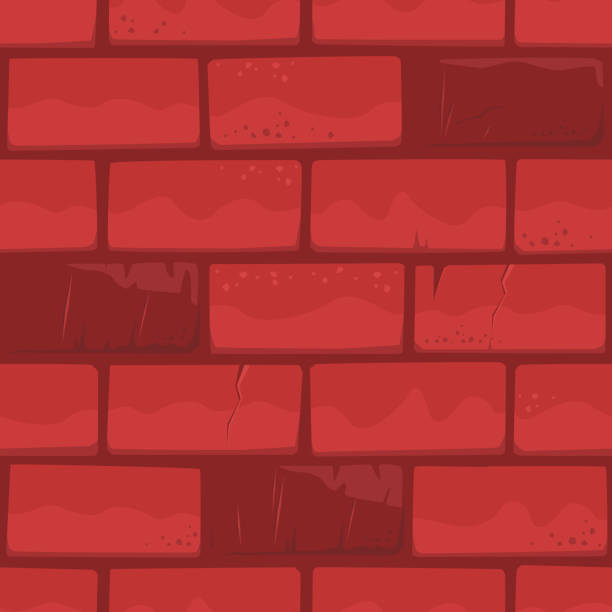 pęknięty czerwony mur ceglany, bordowy kreskówka cegły kwadrat wektor tło - fortified wall stone built structure backgrounds stock illustrations