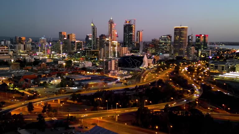 Aerial view of Perth skyline at night