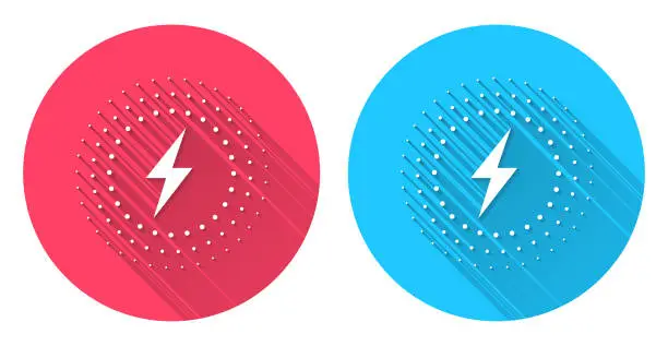 Vector illustration of Wireless charging. Round icon with long shadow on red or blue background