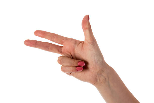istock Female hand showing three fingers isolated on white background 174229087