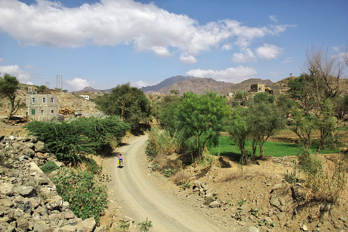 Wadi Sara, Yemen - 03 Jan 2013: The road in Wadi Sara in mountains, Yemen