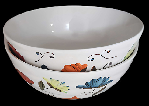 Two ceramic bowls with painted flowers