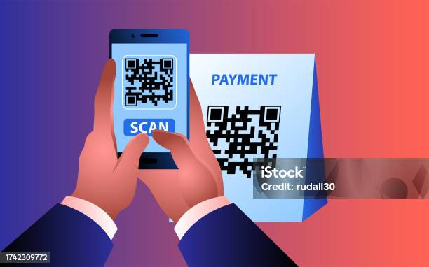 Scan Code Using Mobile Man Using His Mobile Phone To Scan A Qr Code Stock Illustration ...