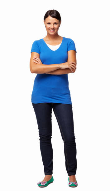 istock Young Woman Standing With Hands Folded - Isolated 174231284