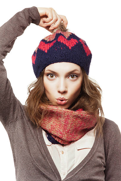 Portrait of girl in beret and scarf stock photo