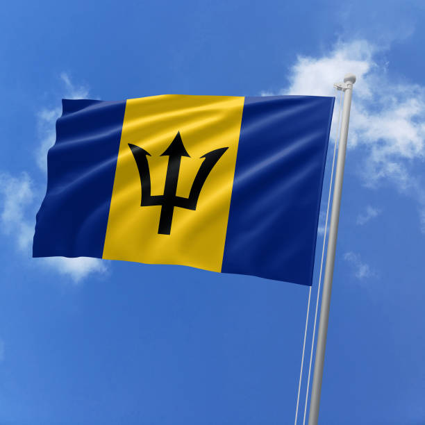 istock Barbados flag fluttering in the wind on sky. 1742323085