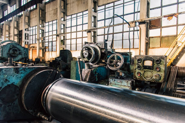 istock Old equipment, machines, tools in a rustic style in an abandoned mechanical factory 1742331997