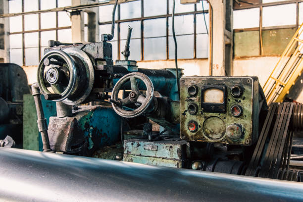 istock Old equipment, machines, tools in a rustic style in an abandoned mechanical factory 1742332035