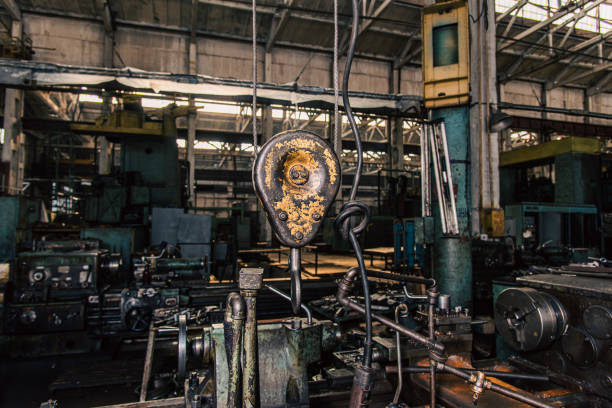 Old equipment, machines, tools in a rustic style in an abandoned mechanical factory