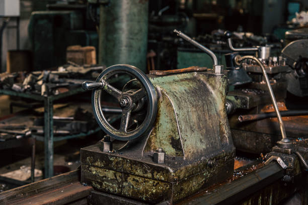 istock Old equipment, machines, tools in a rustic style in an abandoned mechanical factory 1742332563
