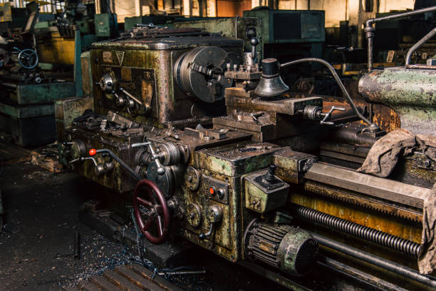istock Old equipment, machines, tools in a rustic style in an abandoned mechanical factory 1742332564