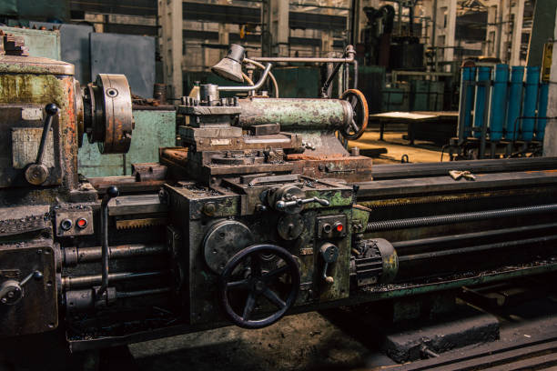 istock Old equipment, machines, tools in a rustic style in an abandoned mechanical factory 1742332593