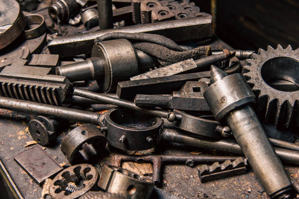 istock Old equipment, machines, tools in a rustic style in an abandoned mechanical factory 1742332596