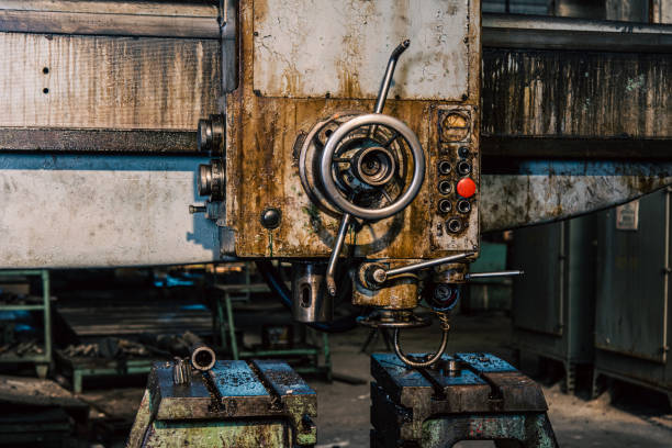 istock Old equipment, machines, tools in a rustic style in an abandoned mechanical factory 1742333170