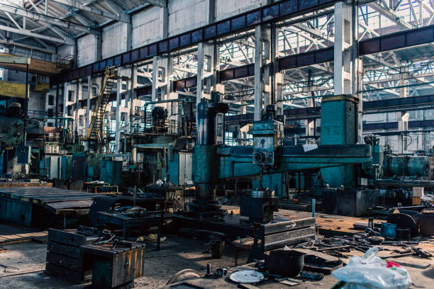 istock Old equipment, machines, tools in a rustic style in an abandoned mechanical factory 1742334955