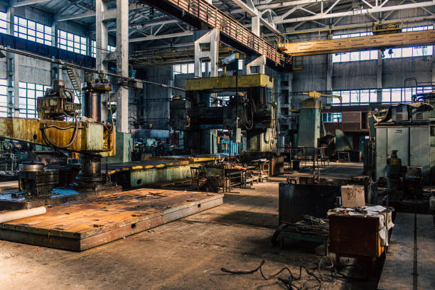 istock Old equipment, machines, tools in a rustic style in an abandoned mechanical factory 1742334956
