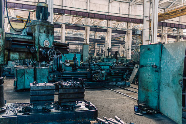 istock Old equipment, machines, tools in a rustic style in an abandoned mechanical factory 1742335547