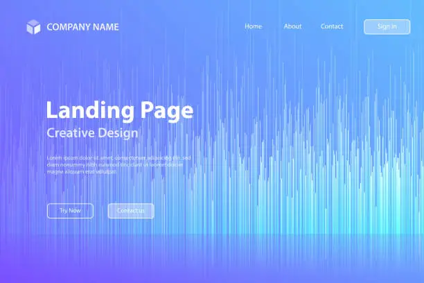 Vector illustration of Landing page Template - Abstract background with vertical lines and Blue gradient