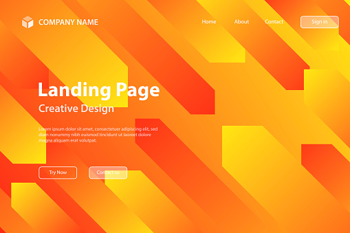 Landing page template for your website. Modern and trendy abstract background with geometric shapes. This illustration can be used for your design, with space for your text (colors used: Yellow, Orange, Red). Vector Illustration (EPS10, well layered and grouped), wide format (3:2). Easy to edit, manipulate, resize or colorize.