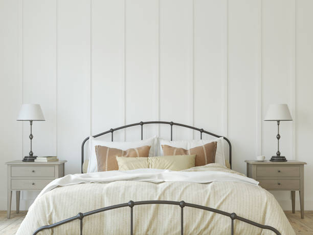 istock Modern farmhouse bedroom. 3d render. 1742346561