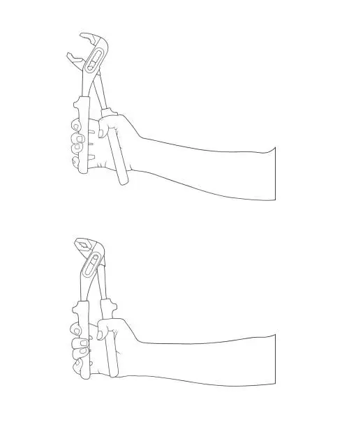 Vector illustration of Illustration of hands holding water pump pliers