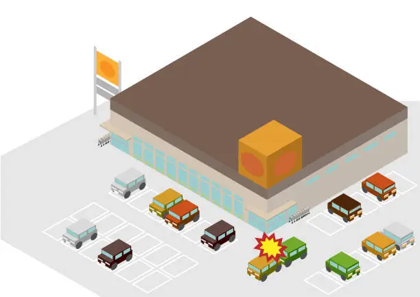 Vector illustration of Image illustration of a traffic accident that occurred on the premises of an isometric store