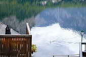 Scenic picture-postcard view of famous Hallstatt mountain village in the Austrian Alps at beautiful light in summer, Salzkammergut region