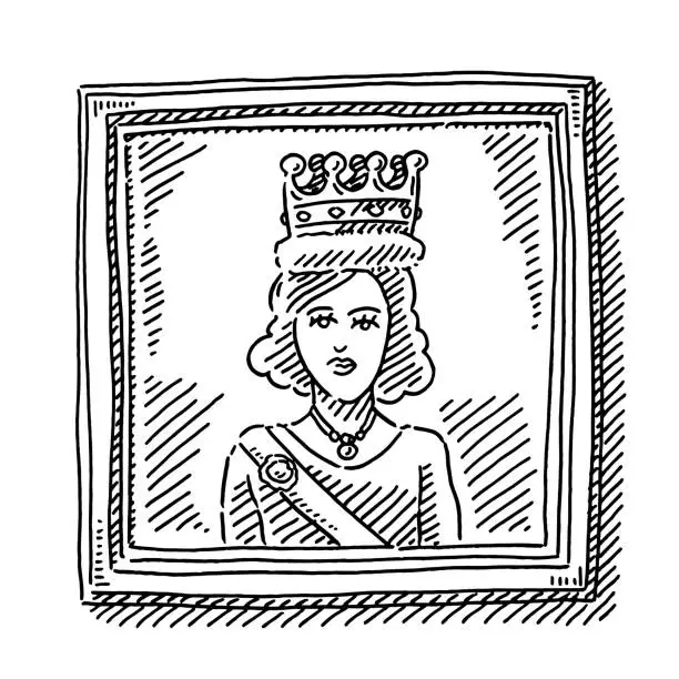 Vector illustration of Young Queen Portrait Picture Frame Drawing