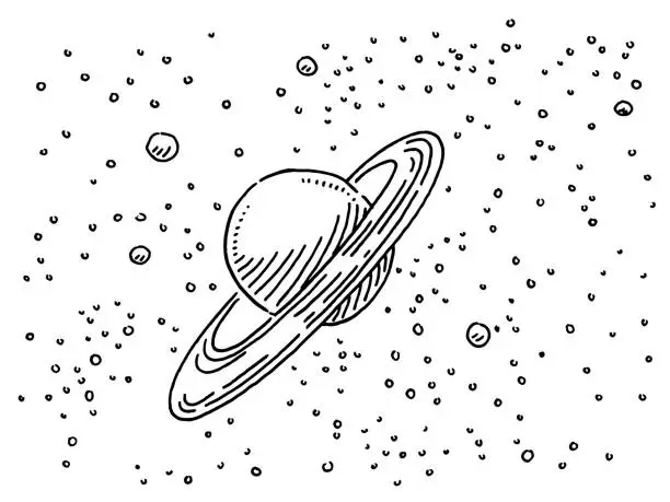 Vector illustration of Saturn Planet Stars Space Drawing