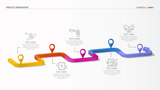 5 Steps infographic template. Modern Timeline diagram with 3D concept. Colorful template business concept timeline arrows. Presentation vector infographic.