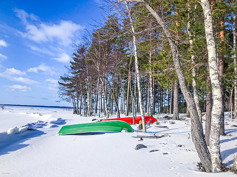 Winter Scene on the lake in Karelia - Finland