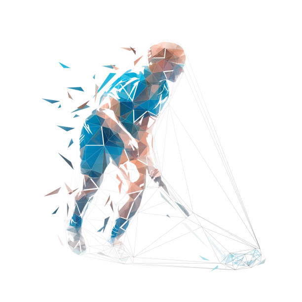 istock Floorball, woman playing floorball with stick and ball, isolated low polygonal vector illustration 1742376293