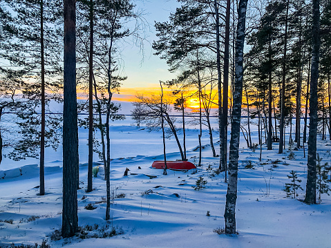 Sunset on the lake in Karelia - Finland