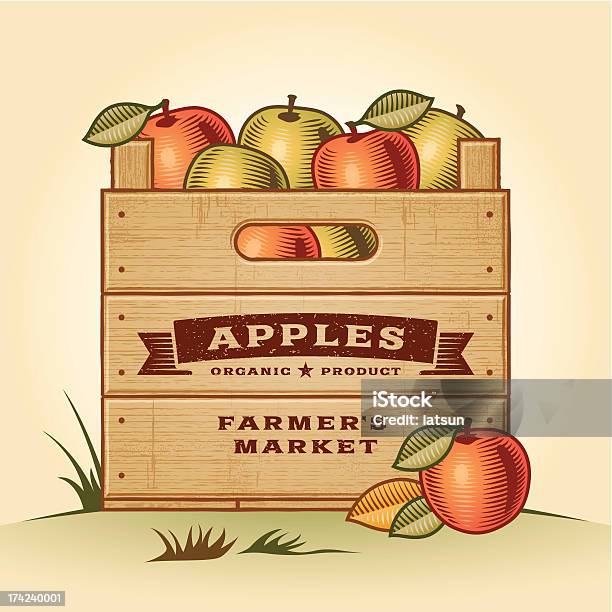 Retro Crate Of Apples Stock Illustration - Download Image Now - Crate, Fruit, Apple - Fruit